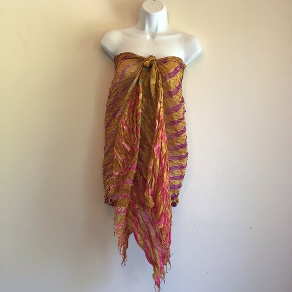 New Copper Tan Beach Striped Scarf Wrap Pareo - Picture 11 of 12